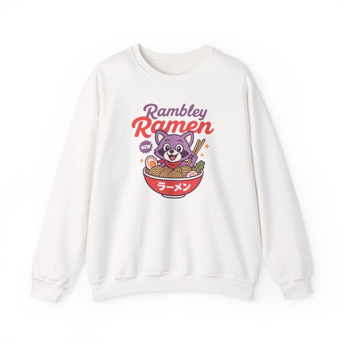 Rambley The Raccoon Ramen Crewneck Sweatshirt // Indigo Park Video Game // Gaming // Mascot // Mollie Macaw // Finley Sea Serpent