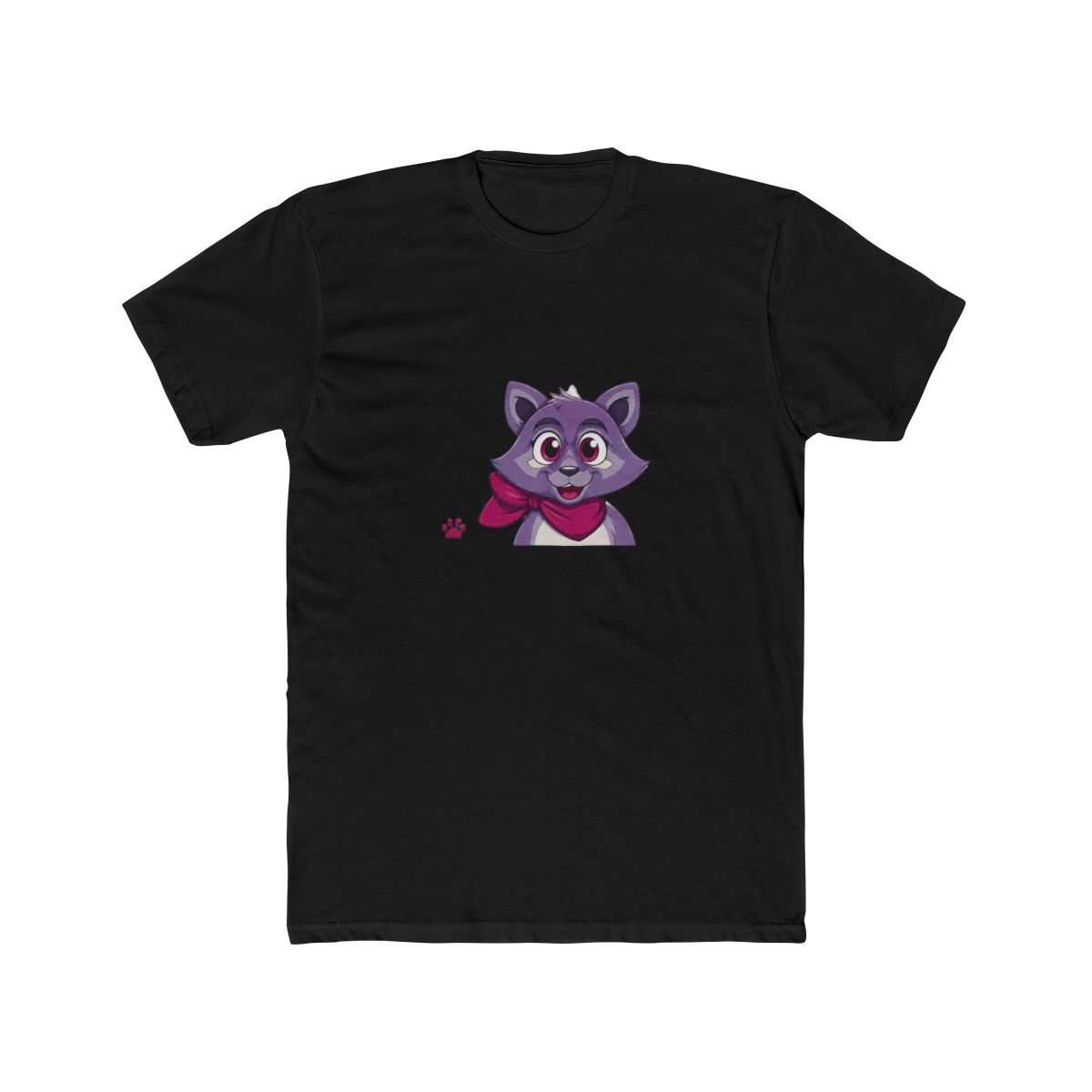 A grey T Shirt with a cartoon raccoon design. The raccoon is purple with a pink bow and large eyes. The text "RAMBLEY RACCOON" is printed above and below the raccoon image in white, with Japanese... - Indigo Park official T-Shirts merch